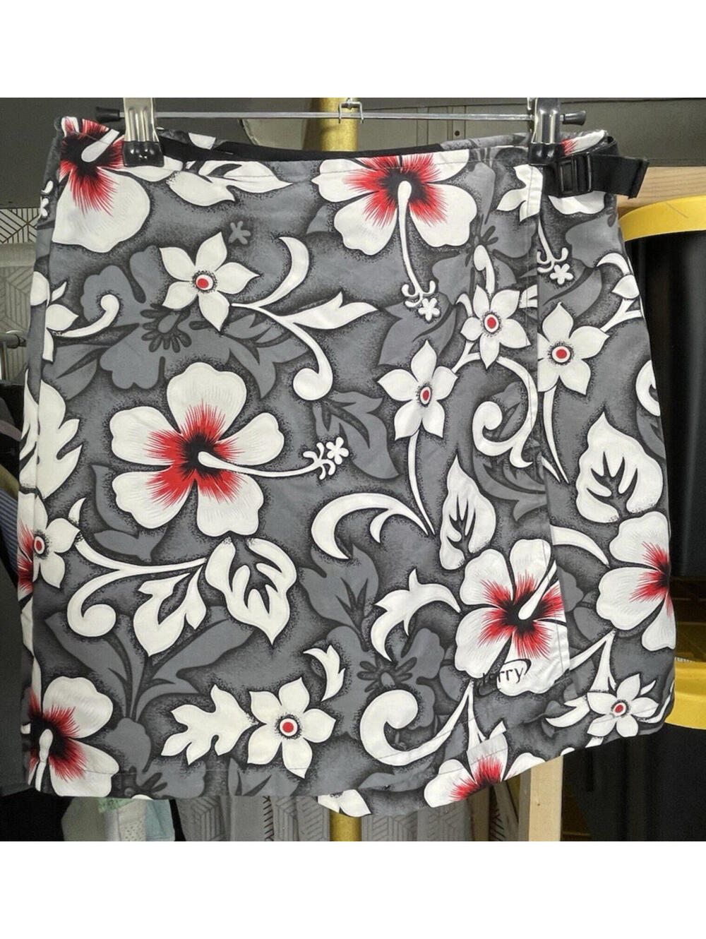 Terry Precision Cycling Skort Women’s 8 Gray Floral Wrap Skirt Made in USA Bike